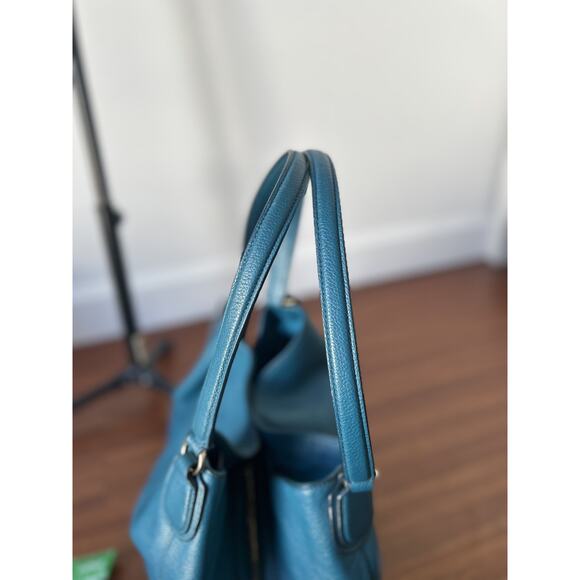 Pebbled Leather Coach Y2K Edie Hobo Shoulder Bag Blue Leather Handbag Turnlock - Picture 10 of 13